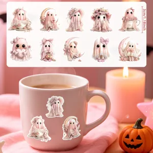 Set aus rosa Coquette-Geisteraufklebern auf einer Tasse mit 3 cm Größenangabe-Detail
