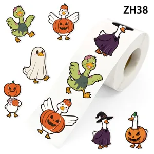 Vue détaillée d'autocollants canards d'Halloween dans divers costumes comme citrouille et fantôme