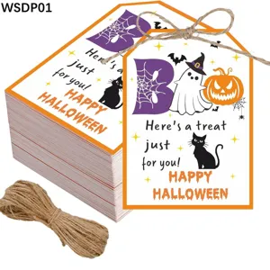 Cute Halloween Paper Gift Tags With Twine Ghost Pumpkin Lantern Candy Bag Labels Party Festive Favor Decoration Wrapping Tags