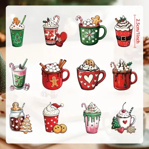 Set of 12 Christmas drink stickers with gingerbread designs, 1 inch size detail view