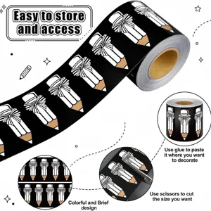 Black bulletin board border sticker with pencil and bow design for school decoration