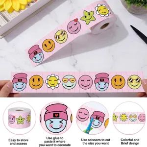 10m pink cartoon smiley face stickers for bulletin board and scrapbook decoration