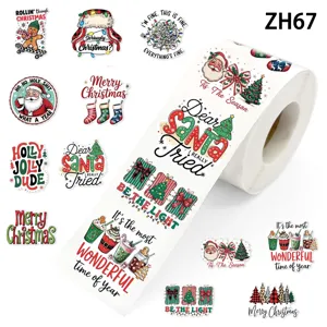 Detailed view of vintage watercolor Christmas sticker roll for festive gift sealing and decor