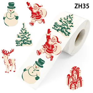 Vue détaillée d'autocollants de Noël vintage avec le Père Noël, bonhomme de neige et renne