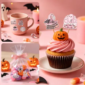 Dekorative süße rosa Halloween-Aufkleber für Cupcakes Tassen und festliche Geschenke
