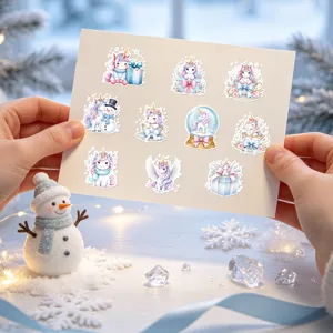 Set mit verschiedenen süßen Einhorn-Weihnachtsstickern für Geschenkboxen und Karten