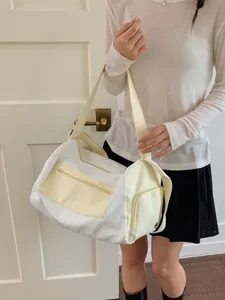 Korean Style Minimalist Canvas Sports Travel Bag For Women Large Capacity Star Printed Weekend Gym Bag Spliced Color Tote