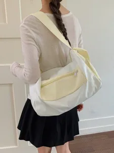Minimalist Korean style white and cream large canvas sports travel bag for fitness