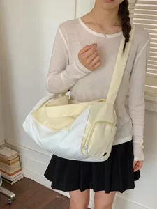 Minimalist Korean style sports travel bag in cream white for fitness and commuting