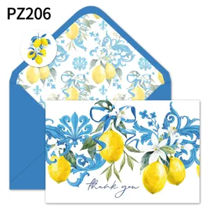 Coffret de cartes de remerciement au motif citron et enveloppe assortie