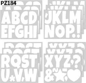 Detailed view of large white vinyl alphabet stickers including letters A-Z and symbols