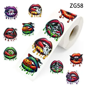 Autocollants d'Halloween Motif Lèvres Crâne Fantôme Étiquettes Décoratives Multicolores pour Fermeture de Sac Cadeau Fête Décoration de Scrapbook