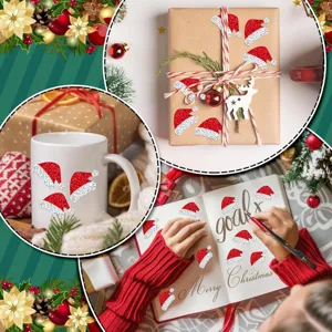 Pegatinas de gorro de Papa Noel con purpurina roja en caja de regalo y cuaderno