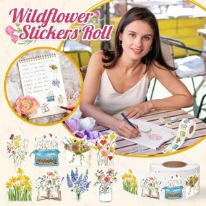 Gedetailleerd overzicht van wilde bloemen stickerrol voor creatief dagboek en DIY-projecten.