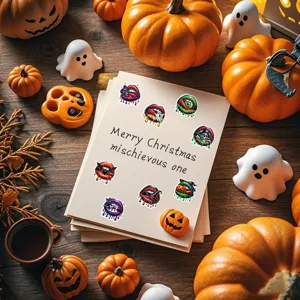 Gros plan d'autocollants d'Halloween avec des motifs de lèvres d'horreur sur une carte cadeau