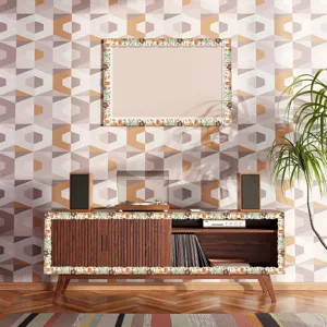 Close-up of world travel themed decorative border stickers on frame and furniture edge