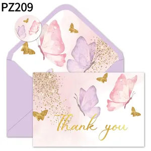 Ensemble de cartes de remerciement papillon rose élégant avec dorure et enveloppe