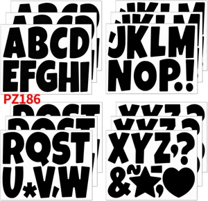 Large black alphabet vinyl stickers for bulletin board decoration and creative craft projects.