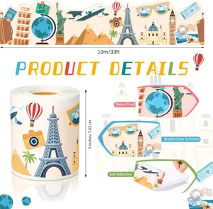 Detailed view of 10m world travel themed waterproof bulletin board border sticker