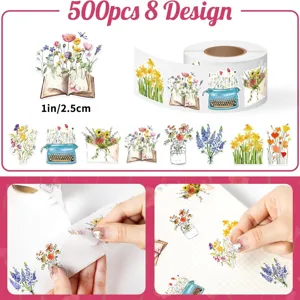 Rol met 500 bloemen DIY scrapbooking stickers met 8 unieke vintage bloemontwerpen