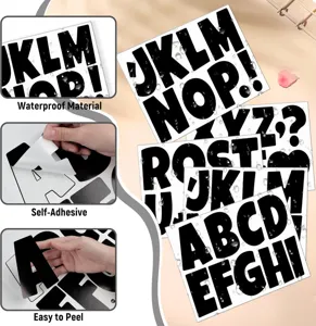 Detail view of waterproof vinyl alphabet stickers showing self-adhesive easy-peel backing
