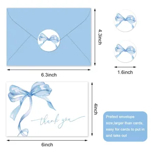 Set de tarjetas de agradecimiento con lazo de acuarela y sobre de 4,3x6,3 pulgadas