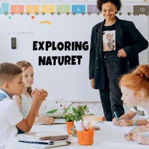 Black vinyl letter stickers showing 'EXPLORING NATURET' on a classroom whiteboard display