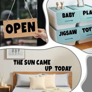 Large black vinyl alphabet stickers for business signs, storage bins, and wall decor