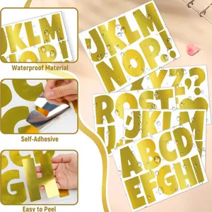 Large gold vinyl alphabet stickers for bulletin boards, waterproof and self-adhesive