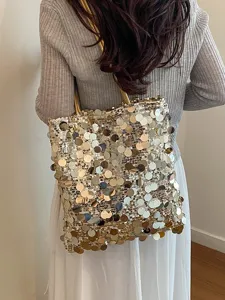 Women Fashion Sequin Tote Bag PU Leather Leopard Print Shoulder Bag Urban Minimalist Casual Daily Handbag For Women