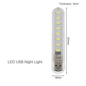 Vista dettagliata luce notturna LED USB, guscio trasparente con chip, 101 mm.