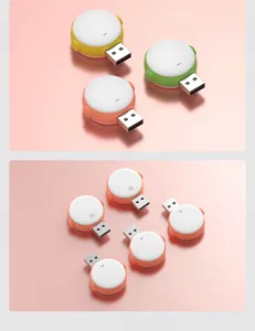 Detailed close-up view of smart USB voice remote and night light devices in vibrant colors.