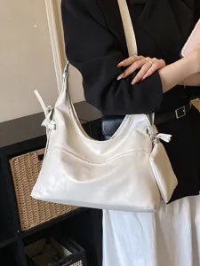 Women Soft PU Leather Hobo Underarm Bag Large Capacity Minimalist Commuting Tote Handbag With Mini Pouch Pendant Bow Detail