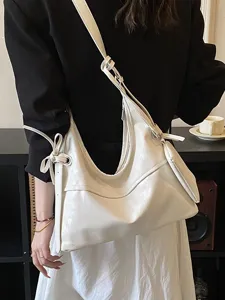 Minimalist white soft leather hobo bag for women, stylish commuting shoulder bag
