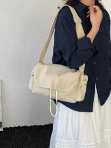 Japanische minimalistische beige Nylon-Umhängetasche mit großem Fassungsvermögen