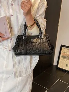Petit sac cabas noir à texture tissée élégant pour femmes
