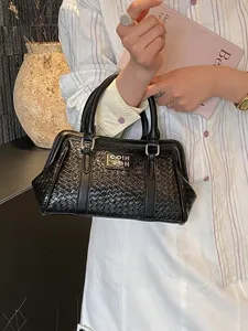 Sac à main élégant en cuir tressé noir avec silhouette de sac docteur pour les femmes