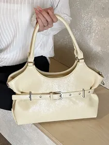 Koreaanse Stijl Minimalistische PU Leer Schoudertas Voor Dames Metalen Gesp Grote Capaciteit Casual Woon Werkverkeer Handtas
