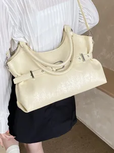 Stijlvolle crème witte draagtas in Koreaanse stijl met riemgesp voor dames mode