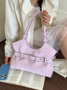 Dames Tote Bag PU Leer Schoudertas Mode Gespdecoratie Grote Capaciteit Woon-werkverkeer Crossbody Bag Effen Kleur Handtas