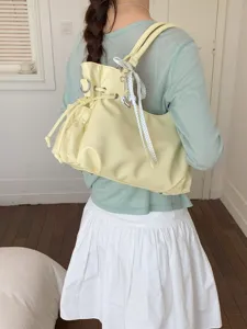 Koreanischer Stil buttergelbe Tragetasche aus weichem Leder für Damen Sommermode