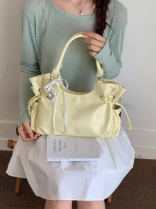 Minimalistische Tragetasche aus weichem Leder in Hellgelb für Damen, Korea-Stil