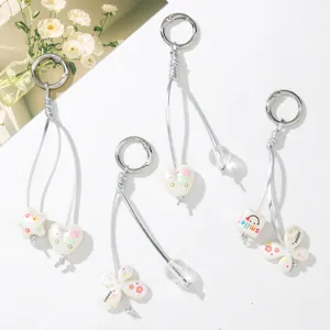 Cute Cartoon Acrylic Keychain Flower Bowknot Artificial Pearl Bag Charm Stylish Smiley Face Heart Star Keychain Gift For Bag Car