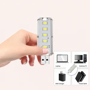 Luz Nocturna LED USB Portátil Táctil Regulable Mini Lámpara USB para Ordenador Power Bank