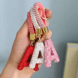 Luxury Zinc Alloy Rhinestone English Letter Keychain Sparkling Alphabet Pendant Charm For Women Bag Car Key Ring Ornament