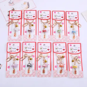 Llavero de Cerámica del Gato de la Suerte Retro Chino Maneki Neko Adorno Colgante para Bolso Amuleto de la Suerte Con Campana Joy Safety Tag