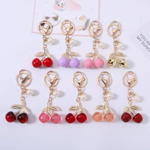 Pastoral Style Cherry Metal Keychain Charm Resin Acrylic Cherry Bag Decoration Alloy Pendant Fruit Key Ring For Women