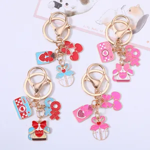 Valentine's Day Zinc Alloy Enamel Heart Camera Cherry Keychain For Women Bag Charm Romantic Sweet Gift Hanging Ornament