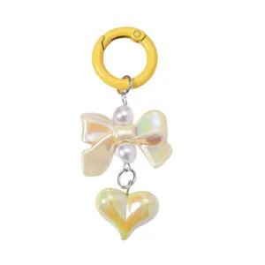 Cute candy-colored bow and heart keychain with pearlescent finish for bag charm accessories