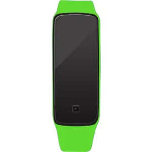 Draufsicht auf eine leuchtend grüne LED-Elektronik-Sportuhr mit schwarzem Display.